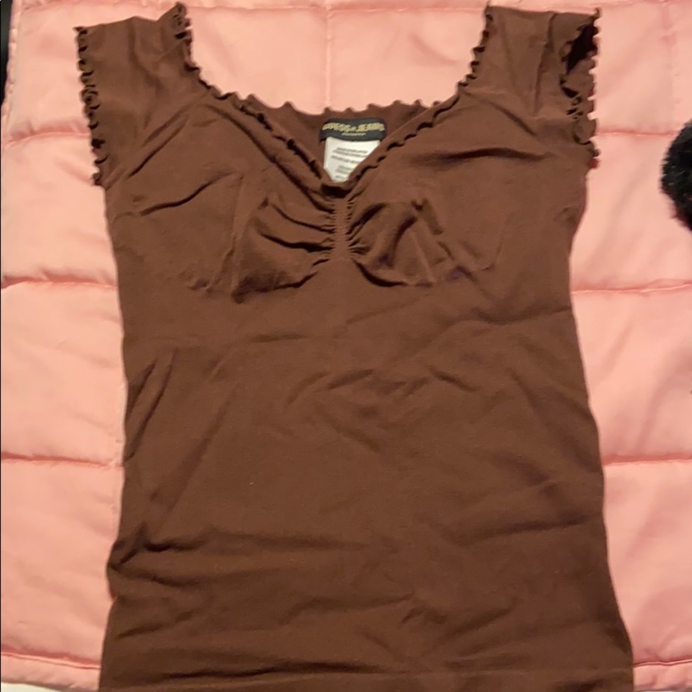 Brown Guess stretchy ruffle shirt